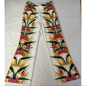 Bisou Bisou White Birds of Paradise Wide Leg Pants Size: S